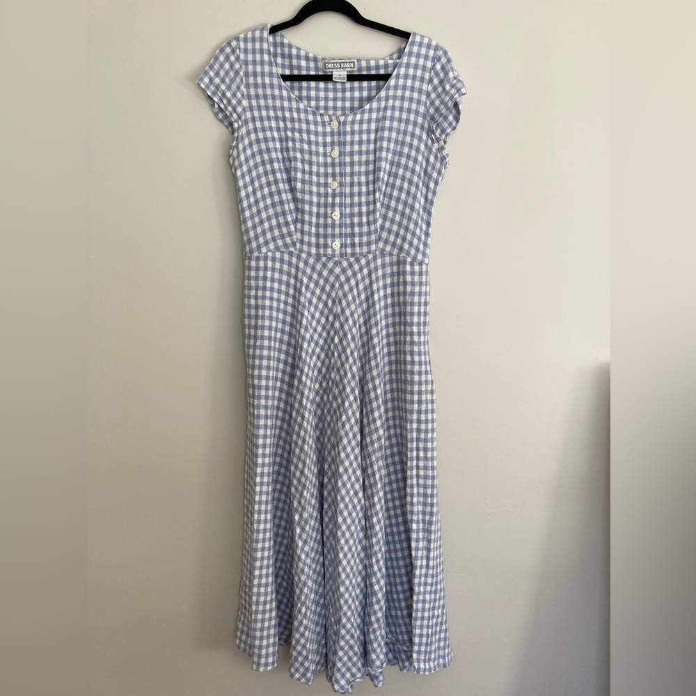 Dress Barn Blue and White Gingham Midi Dress